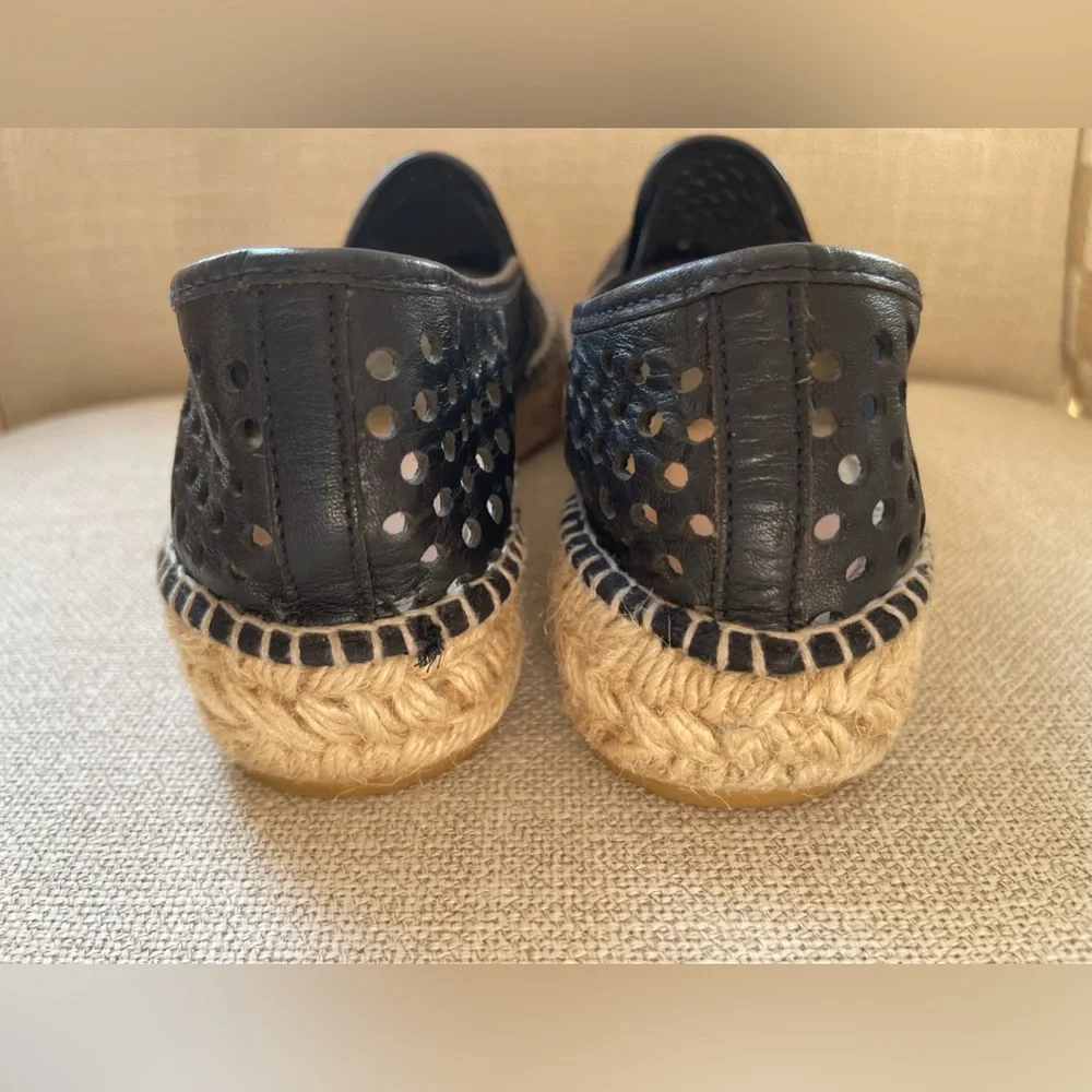 Loeffler Randall Rowan Black Leather Platform Espadrille Loafer Sneaker 40 9-9.5